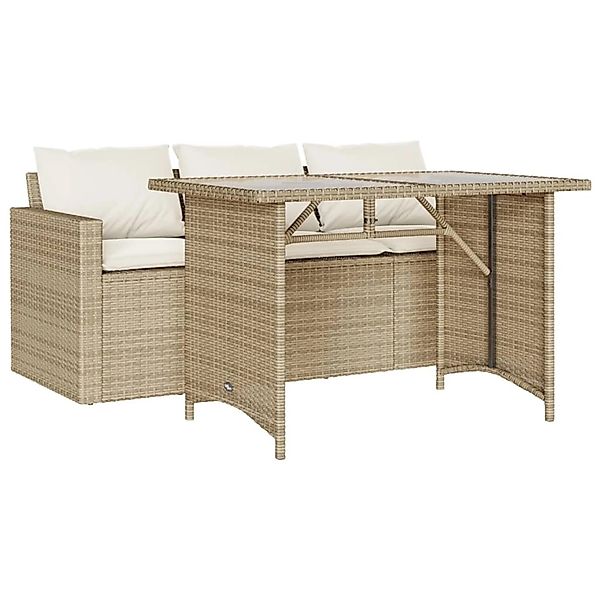 vidaXL 2-Tlg Garten-Essgruppe mit Kissen Beige Poly Rattan 366332 günstig online kaufen
