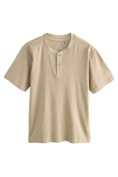 Next T-Shirt Geripptes T-Shirt mit Grandad-Kragen günstig online kaufen