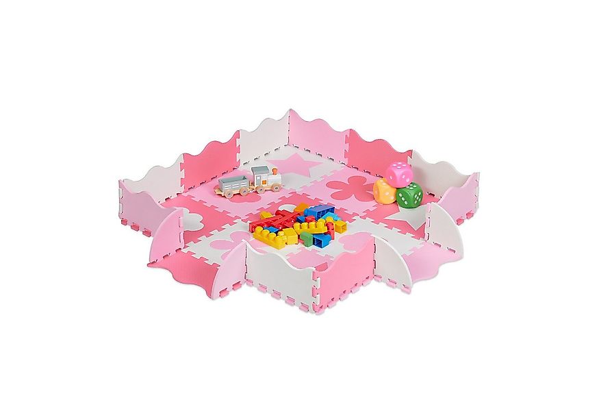 relaxdays Spielmatte 34-tlg. Puzzlematte mit Rand und Motiven, Rosa günstig online kaufen