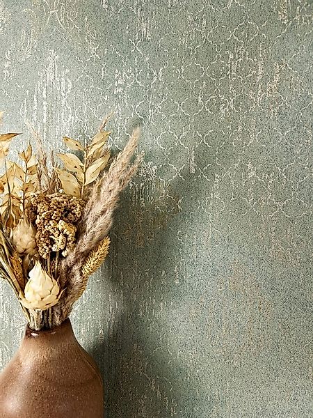 Newroom Vliestapete, Grün Tapete Vintage Ornamente - Glanztapete Mustertape günstig online kaufen