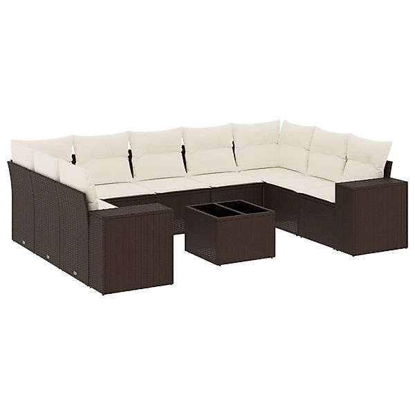 vidaXL 10-Tlg Garten-Sofagarnitur mit Kissen Braun Poly Rattan 3255350 günstig online kaufen