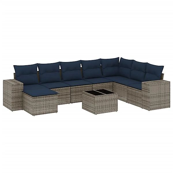vidaXL 9-Tlg Gartensofa-Set mit Kissen Grau Polyrattan 3222970 günstig online kaufen