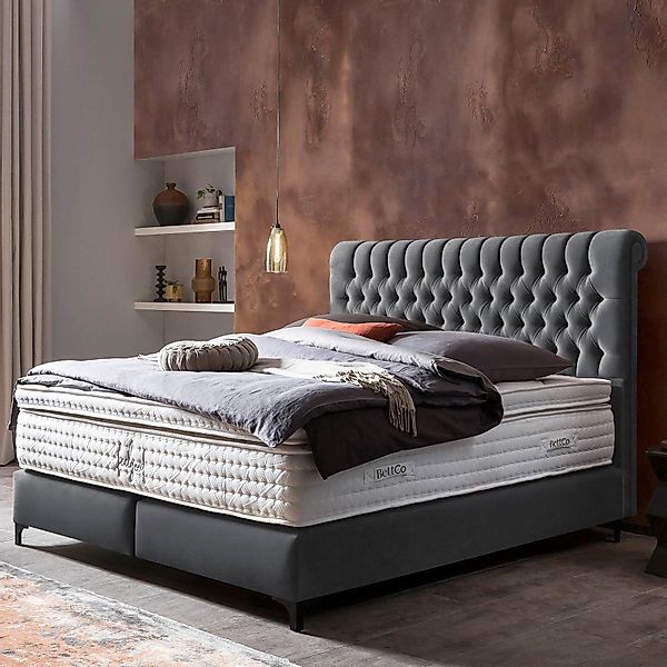 BettCo Boxspringbett Chester (in Dunkelgrau Velours, günstig online kaufen