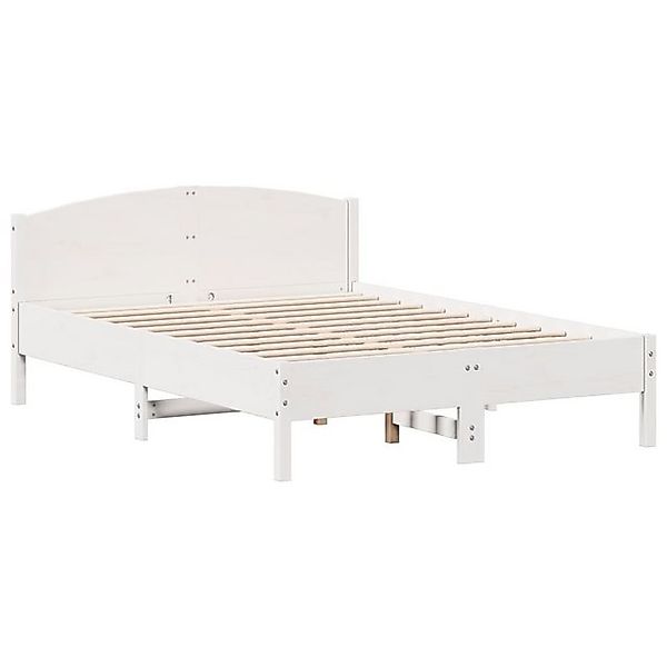 vidaXL Bettgestell, Massivholzbett mit Kopfteil Weiß 135x190 cm Kiefer günstig online kaufen