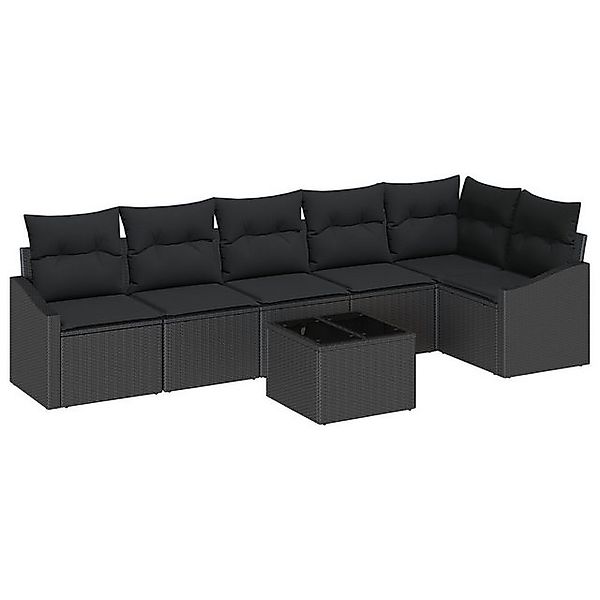 vidaXL Loungesofa 7-tlg. Garten-Sofagarnitur mit Kissen Beige Poly Rattan, günstig online kaufen