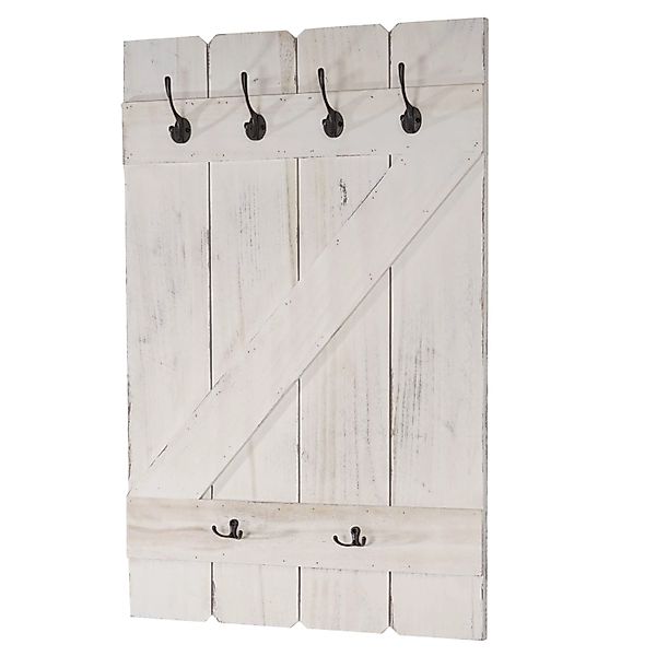 BERLINLODGE Wandgarderobe 91x60x10cm 6 Haken Weiß Shabby günstig online kaufen
