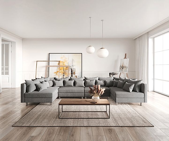 Wohnlandschaft Clovis XL Grau Flachgewebe Modulsofa günstig online kaufen