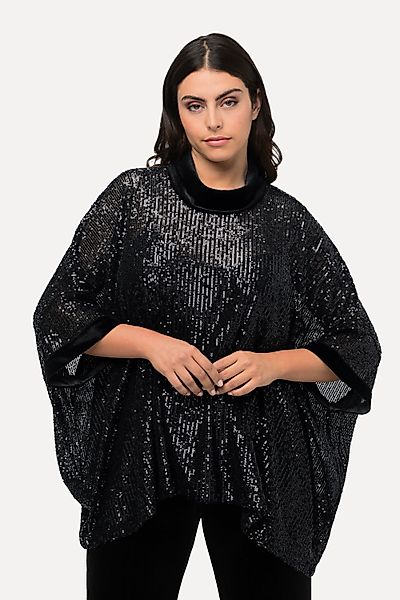 Ulla Popken T-Shirt Pailletten-Shirt Oversized Samt-Rollkragen günstig online kaufen