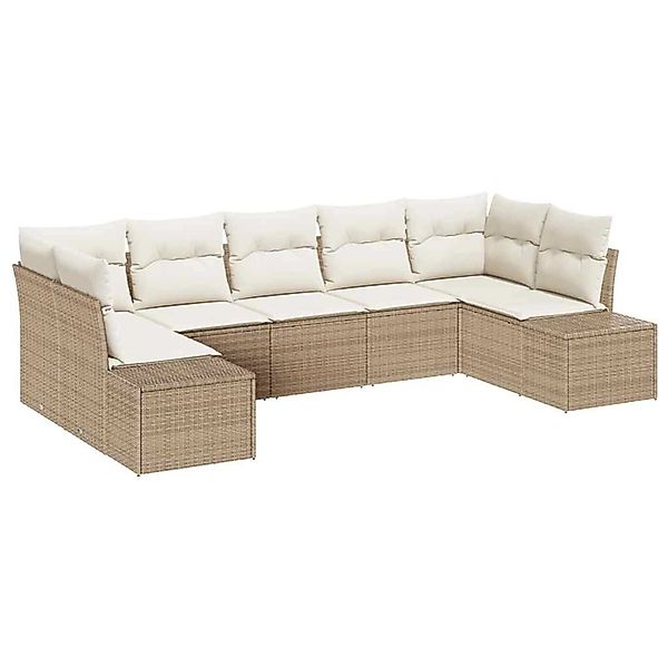 vidaXL Garten-Sofa-Set mit Kissen 7-Tlg Beige Poly Rattan 3347211 günstig online kaufen