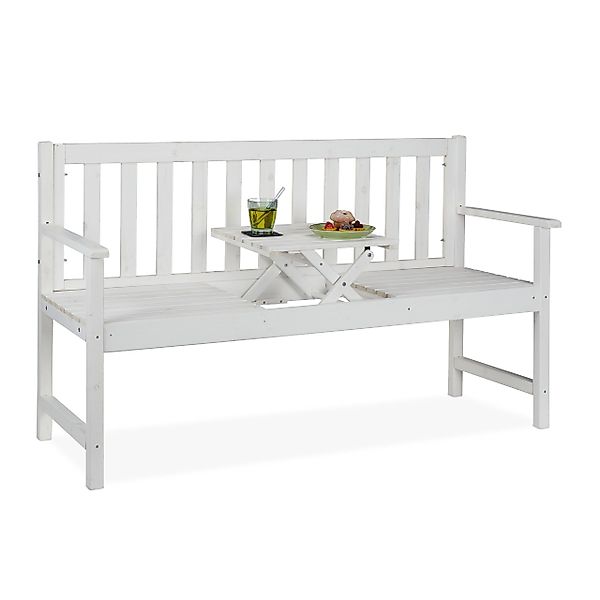 relaxdays Gartenbank Weiße Gartenbank mit Tisch günstig online kaufen