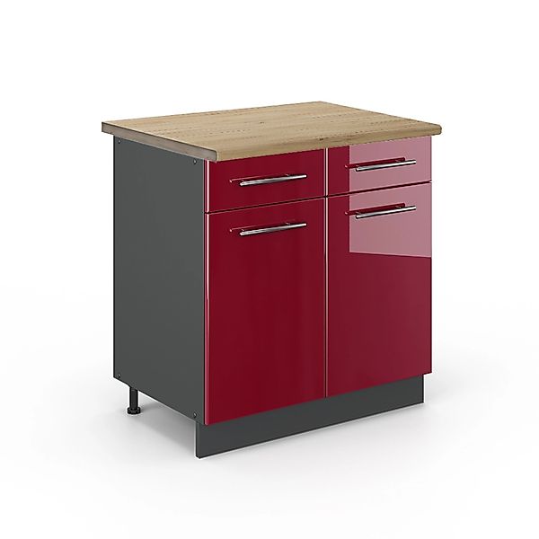 Vicco Küchenunterschrank Fame-Line Bordeaux Hochglanz/Anthrazit 80 cm AP Ei günstig online kaufen