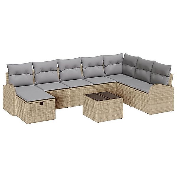 vidaXL Loungesofa 9-teiliges Garten-Sofa-Set mit Kissen Beigefarbenes Poly- günstig online kaufen