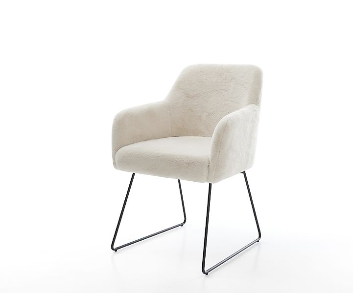 Esszimmerstuhl Greg-Flex Plüsch Creme-Weiß Kufengestell Schwarz Taschenfede günstig online kaufen