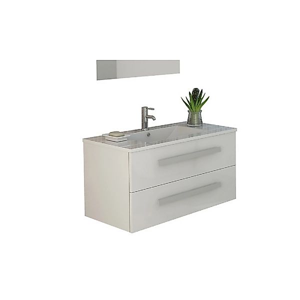 Jet-Line Badmöbel-Set Locarno 80cm Weiß Hochglanz Unterschrank und Waschbec günstig online kaufen