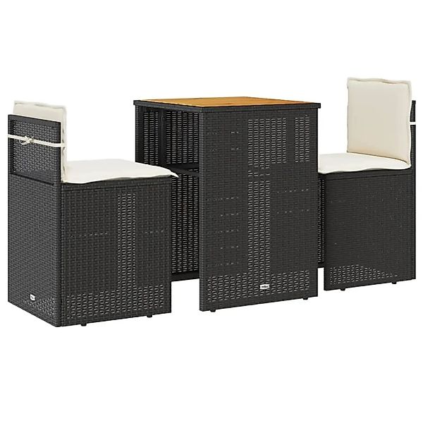 vidaXL 3-tlg Bistro-Set mit Kissen Schwarz Poly Rattan Modell 30 günstig online kaufen