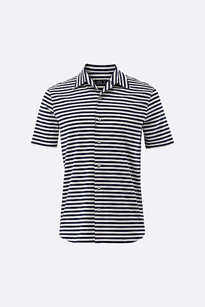 Kurzarm Jerseyhemd gestreift aus Giza-Baumwolle günstig online kaufen