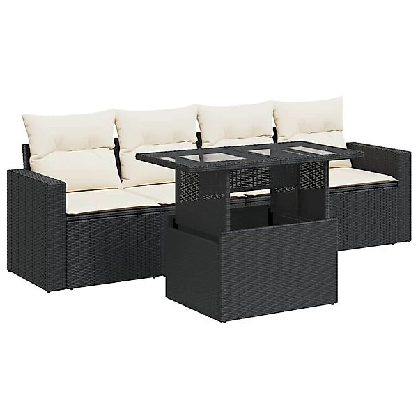 vidaXL 5-Tlg Garten-Sofagarnitur mit Kissen Schwarz Poly Rattan 3326237 günstig online kaufen
