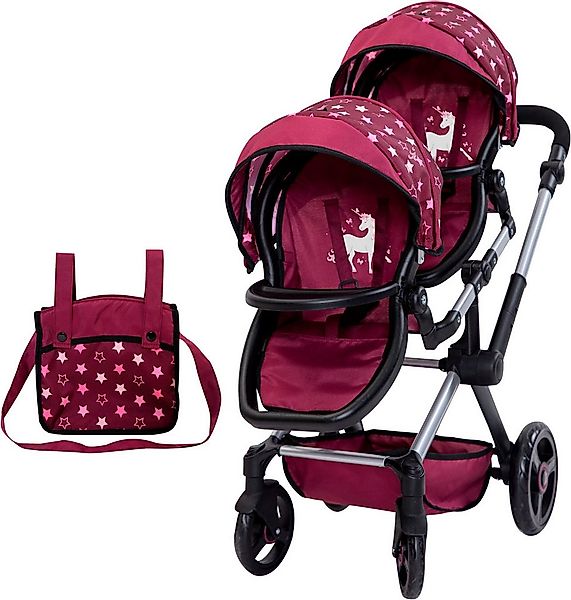 Bayer Puppen-Zwillingsbuggy Xeo Twin bordeaux, mit Wickeltasche günstig online kaufen