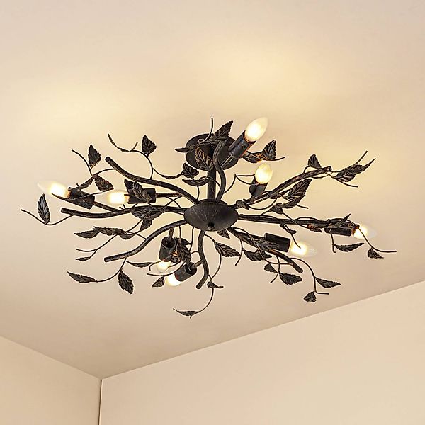 Lindby Deckenlampe Yos, 8-flg., 85 cm, schwarz-kupfer, E14 günstig online kaufen