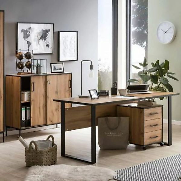 Lomadox Büro Set FALUN-80 in Eiche Landhaus Nb. mit Schreibtisch braun günstig online kaufen