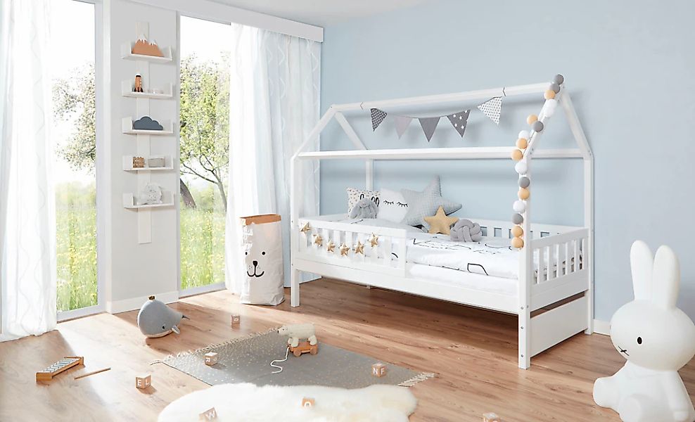 Ticaa Hausbett "Traumhaus", Hausbett, aus Kiefer Massivholz, inkl. Rollrost günstig online kaufen