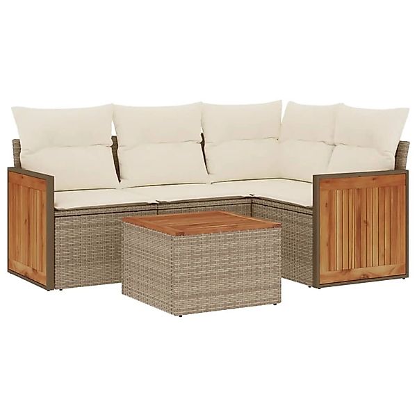 vidaXL 5-Tlg Garten-Sofagarnitur mit Kissen Beige Poly Rattan 3260021 günstig online kaufen