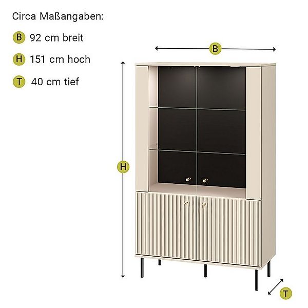 Lomadox Vitrine SALOU-131 in kaschmir matt mit Rillenoptik und Softclose, B günstig online kaufen