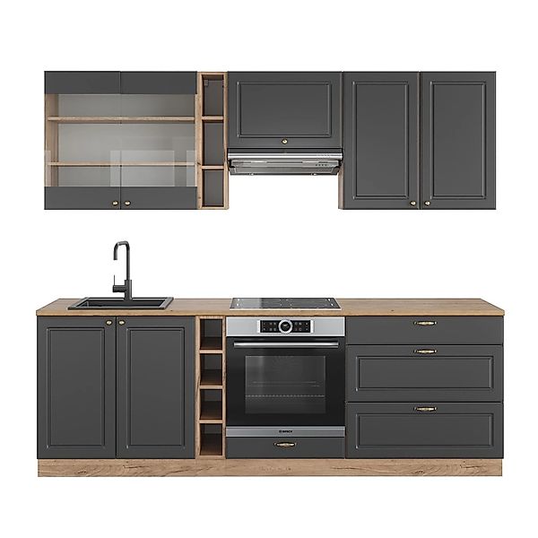 Vicco Fame-Line Küchenzeile Anthrazit Landhaus/Goldkraft Eiche 235 cm ohne günstig online kaufen