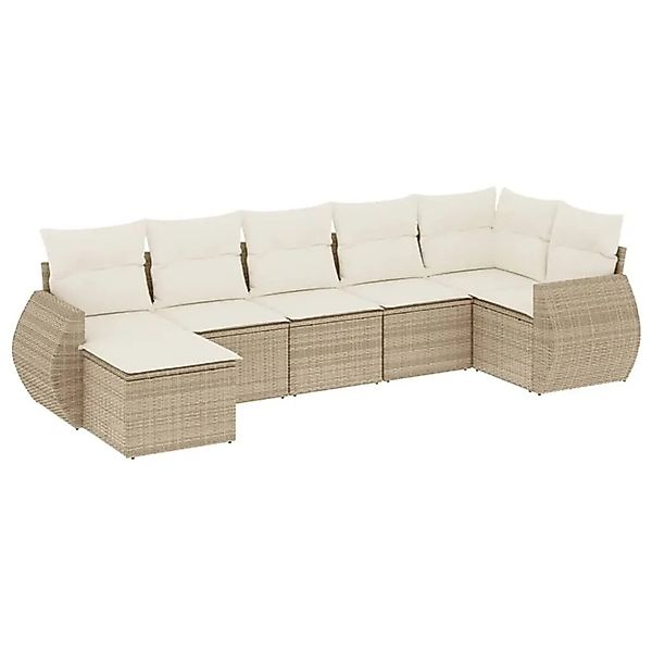 vidaXL 7-Tlg Garten-Sofagarnitur mit Kissen Beige Poly Rattan 3221677 günstig online kaufen