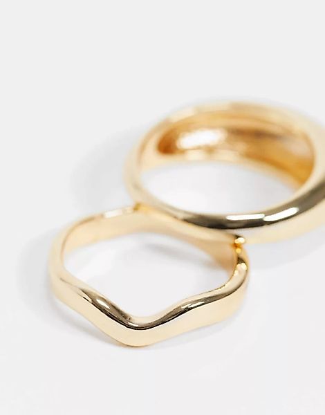 DesignB Curve – 2er-Set aus gewölbtem Ring & Stacking-Ring in Gold-Optik-Go günstig online kaufen