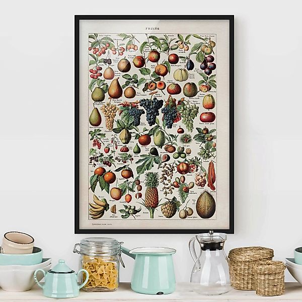 Bild mit Rahmen Küche - Hochformat Vintage Lehrtafel Früchte günstig online kaufen