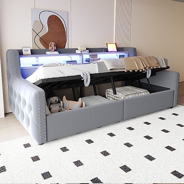 REDOM Schlafsofa mit LED-Beleuchtung, hydraulischem Stauraum, günstig online kaufen