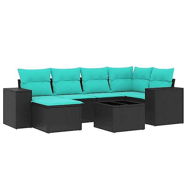 vidaXL 7-Tlg Gartensofa-Set mit Kissen Schwarz Polyrattan 3222866 günstig online kaufen