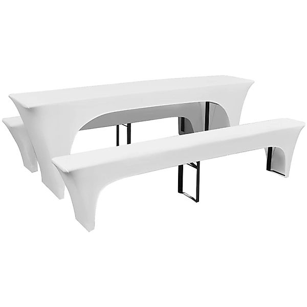 vidaXL 3-tlg. Hussen-Set für Biertisch und Bänke Weiß 220x50x80 cm günstig online kaufen