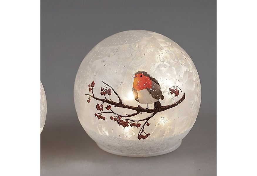 formano Dekokugel Winterzeit, Mit Timerfunktion, Weiß, Motiv: Vogel günstig online kaufen