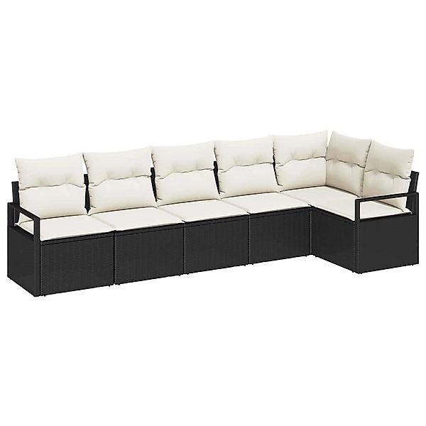 vidaXL 6-Teiliges Garten-Sofa-Set mit Kissen Schwarz Poly Rattan 3346397 günstig online kaufen