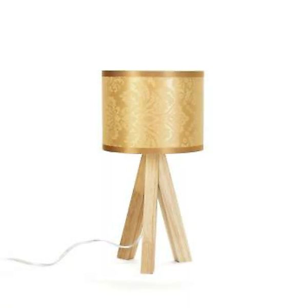 Nachttischlampe Holz Stoff in Taupe Dreibein E14 günstig online kaufen