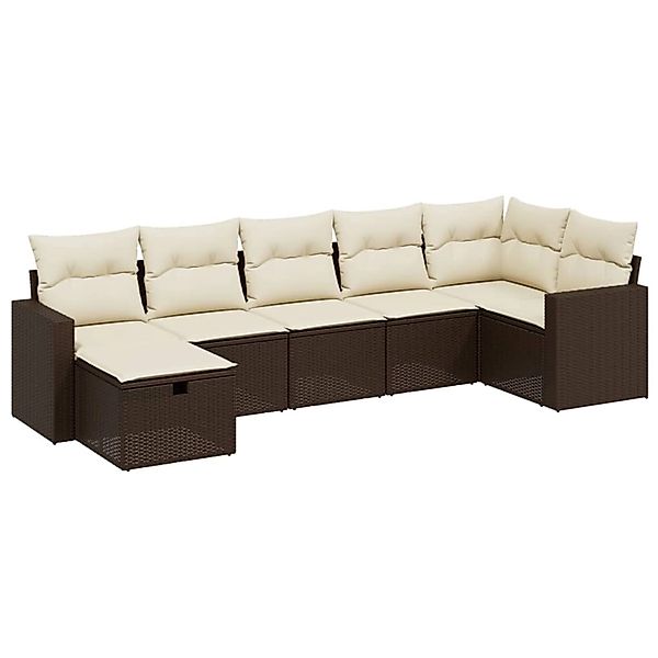 vidaXL 7-Tlg Garten-Sofagarnitur mit Kissen Braun Poly Rattan 3263509 günstig online kaufen