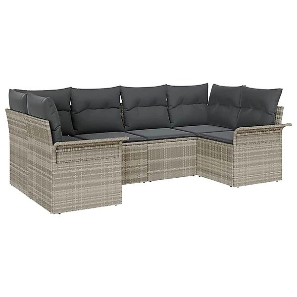 vidaXL Garten-Sofa-Set mit Kissen 6-Tlg Hellgrau Poly Rattan 3354171 günstig online kaufen