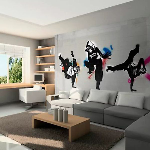 artgeist Fototapete Monkey dance - street art mehrfarbig Gr. 350 x 270 günstig online kaufen
