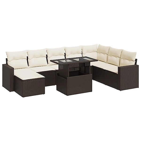vidaXL 9-Tlg Garten-Sofagarnitur mit Kissen Braun Poly Rattan 3326374 günstig online kaufen