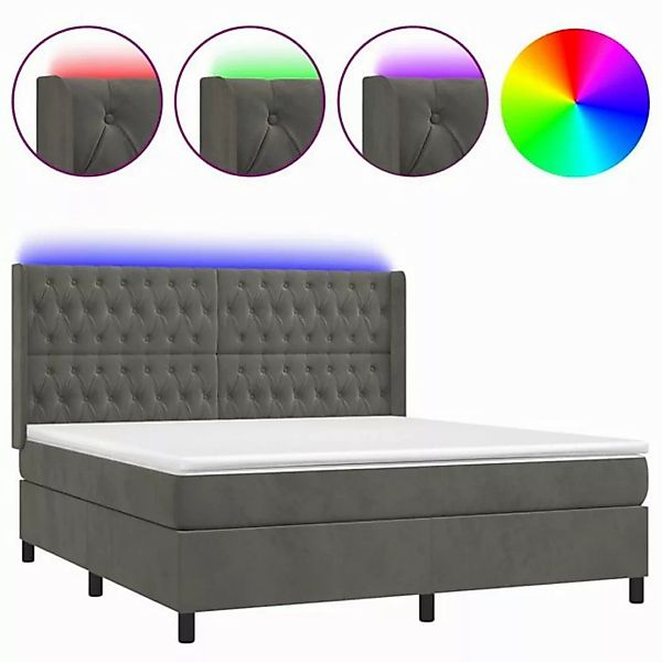 vidaXL Boxspringbett Boxspringbett mit Matratze LED Dunkelgrau 180x200 cm S günstig online kaufen