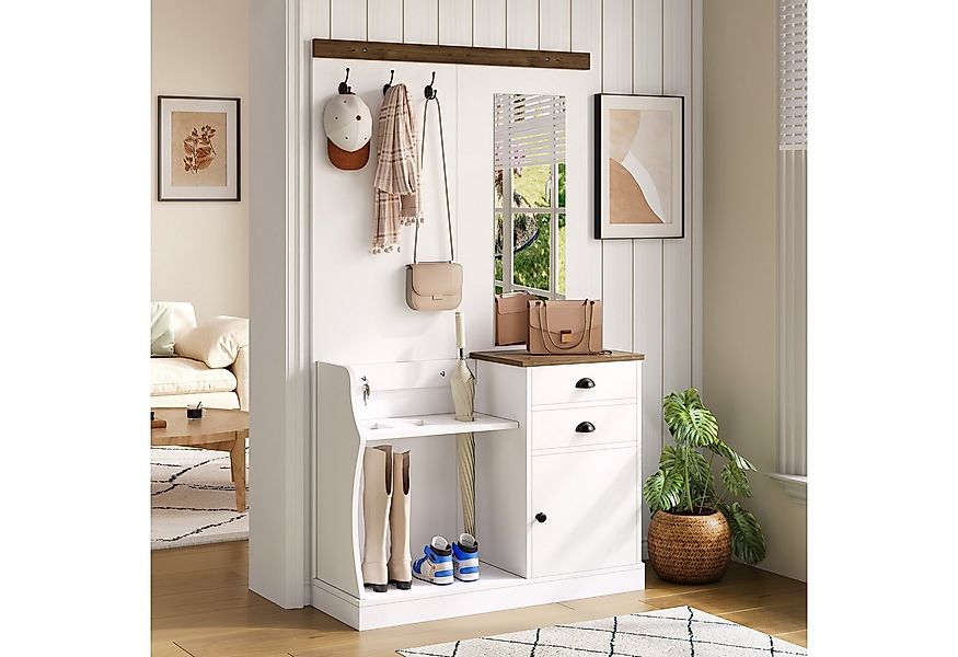 Merax Garderoben-Set mit Spiegel in Holz und Weiß, (Flurgarderoben Set Scan günstig online kaufen