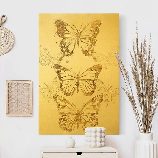 Leinwandbild Schmetterlingskomposition in Gold I günstig online kaufen