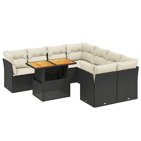 vidaXL 9-Tlg Garten-Sofagarnitur mit Kissen Schwarz Poly Rattan 3270720 günstig online kaufen