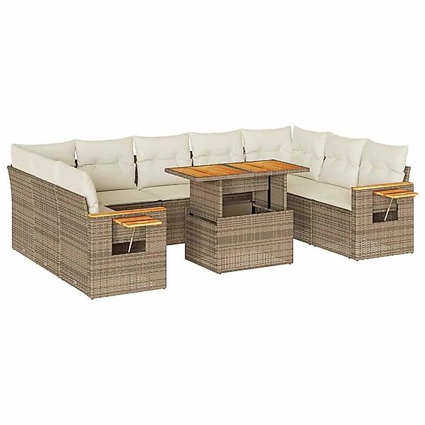 vidaXL 10-Tlg Garten-Sofagarnitur mit Kissen Beige Poly Rattan Akazie 33276 günstig online kaufen