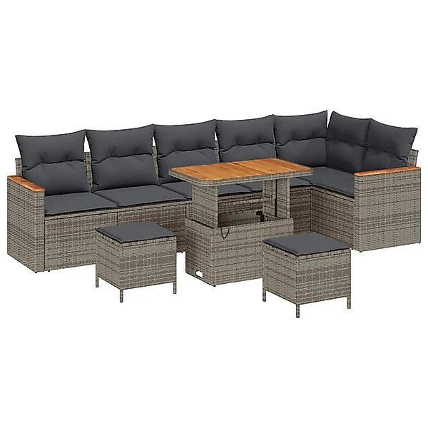 vidaXL Garten-Sofa-Set mit Kissen 9-Tlg Grau Poly Rattan 3363068 günstig online kaufen