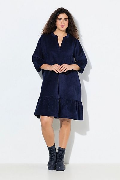 Ulla Popken Midikleid Cordkleid A-Linie Tunika-Ausschnitt 3/4-Arm günstig online kaufen