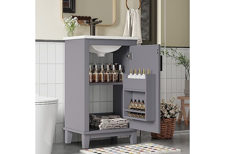 Merax Waschtisch mit Türregal und verstellbaren Einlegeböden (Badschrank Ba günstig online kaufen