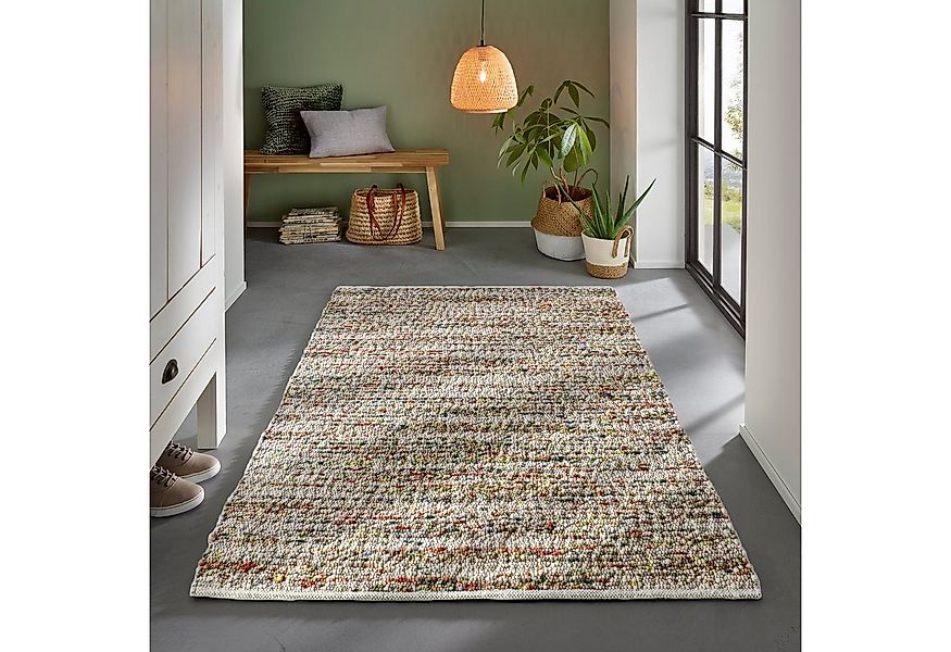 TaCa Home Wollteppich Gewalkter Handweb Woll-Teppich mit schwarzer Kette, r günstig online kaufen